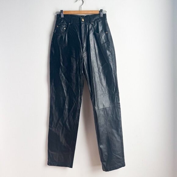 NUAGE Black Shiny High Waist Leather Pants 8 - Picture 1 of 5